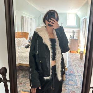 black leather jacket with fur